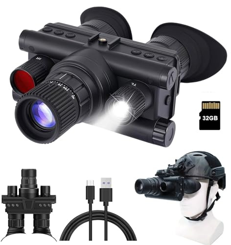 SUZLAZYR 4K Hjälm nattvisionsglasögon, digital mörkerseendekikare för vuxna, infraröda NVG-glasögon taktisk utrustning, 8X förstoring, 32 GB kort för foto och video