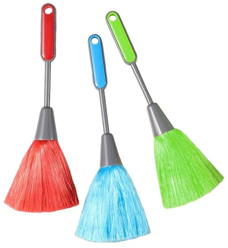 3 pack Fluffy Microfiber Delicate Kitchen Duster Laptop Keyboard Brush Computer Screen Cleaner Tool Mini Dusting Wand (Blue, Green, Red)