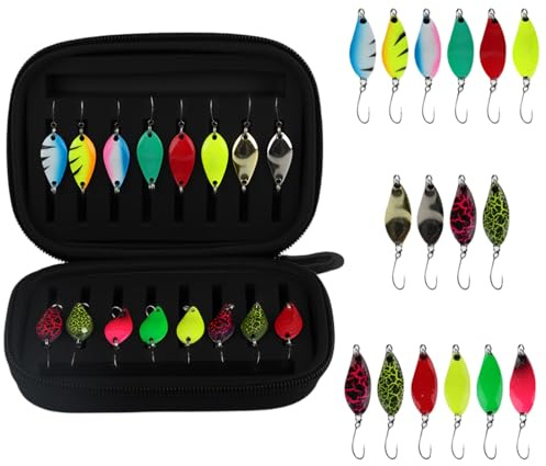 Yanghad Cucharillas Pesca Trucha, 16 Piezas Cucharas para Trucha, Kit Señuelosde Cucharilla de Pesca, Cucharas de Trucha Señuelos con Caja de Almacenamiento, 2.5/3.5/5g