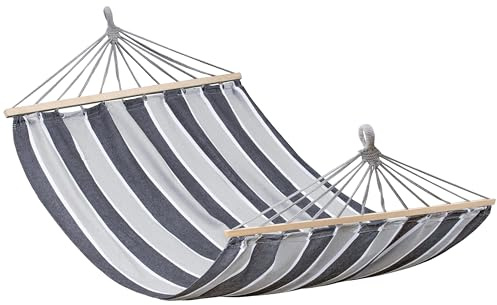 DOMAREX XXL Hängematte für 2 Personen - 290x150cm - Robuste Hängeschaukel mit 120cm Holzstab - Wasserdicht & Pflegeleicht - Garten, Balkon, Terrasse - Baumwolle (gestreift, Grau)