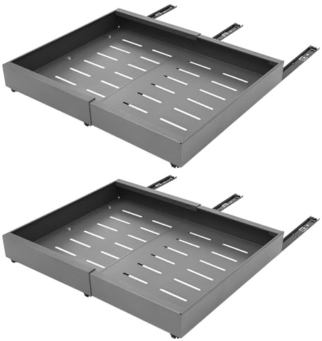 2pcs Pull Out Cabinet Organiser Storage Shelves 32cm-52cm Extendable Slide Out Drawer 15kg Capacity, Telescopic Drawer for Kitchen Cabinets Cupboards, No Punch (Grey)