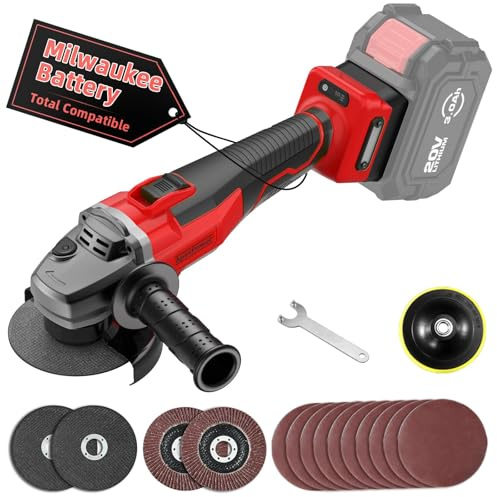 Cordless Angle Grinder for Milwaukee M18 18V Battery, 4-1/2 Grinder Tool w/Auxiliary Handle, 6 Variable Speeds, 10 Sandpapers, 2 Cutting & 2 Grinding Wheels,Wrench, Lock-on Slide Switch for Polishing