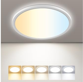 Oumida LED Ceiling Light,5 Colors-3000/3500/4000/5000/6500K Ceiling Lamp, IP44 Waterproof Bathroom Lamp Ceiling, 15W Ultra Thin Round Lamps for Kitchen Bathroom Bedroom Hallway Living Room (18cm)