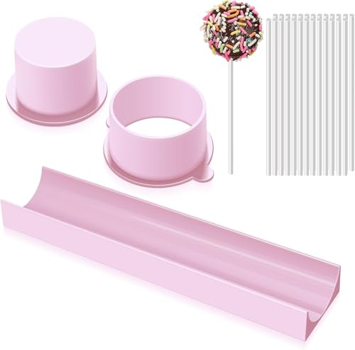 Círculo Cake Pop Moldes Set Cake Pops, molde de pan de jengibre con 20 palitos de papel para postres de chocolate caseros, bodas (rosa)