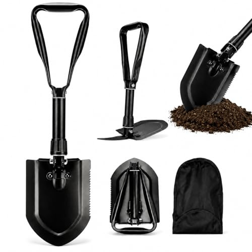 Pala pieghevole multifunzione da 58 cm in acciaio al carbonio ad alta resistenza, vanga da giardino all'aperto, vanga con zappa e borsa, per esterni, campeggio, pala da neve, giardinaggio, scavo (nero