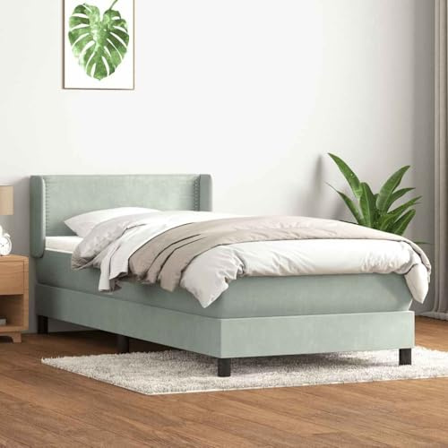 LoogCape resårsäng med madrass ljusgrå 80 x 220 cm sammet, förvaringssäng med justerbar sänggavel, hållbar klädsel, inklusive ribbotten, bekväm fickfjädermadrass