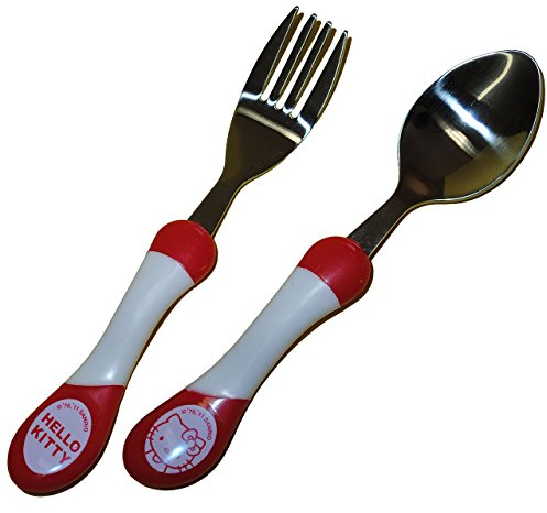 alles-meine.de GmbH 2 TLG. Set Besteckset - Hello Kitty - aus Edelstahl Küche Essen Kinder Kindergarten/Kinderbesteck - Löffel & Gabel - Eßlernbesteck/Besteck - Katze