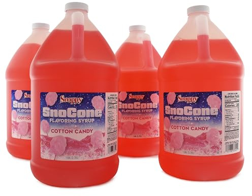 Snappy Cotton Candy Sno Cone Syrup, 1 Gallon 4 Pack, Ready to Use for Snow Cone Machines and Shaved Ice