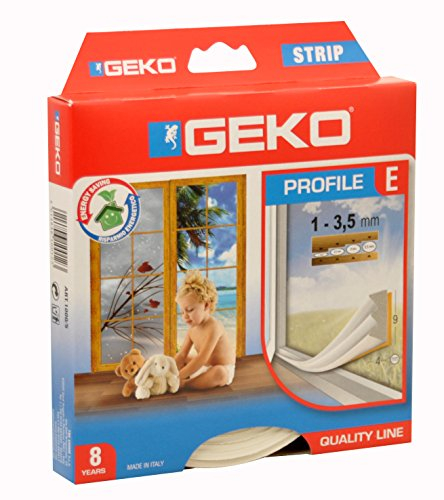 Geko 940000, Guarnizione adesiva e regolabile per porte e finestre, 6 m x 9 x 4 mm, durata media: 8 anni, Bianco (weiß)