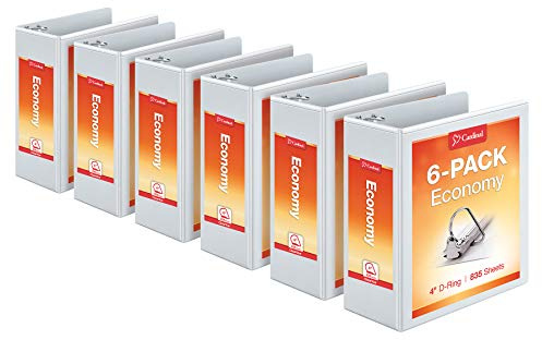 Cardinal Economy 3-Ring Binders, 4, Slant-D Rings, Holds 835 Sheets, ClearVue Presentation View, Non-Stick, White, Case of 6 (90781)