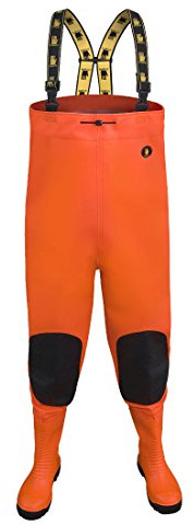 Waders S5 Bottes de Sécurité Orange Jaune Pêche Pantalon étang lac Pantalon en caoutchouc hanches Bottes Inondations Pantalon pêcheur Bottes, orange