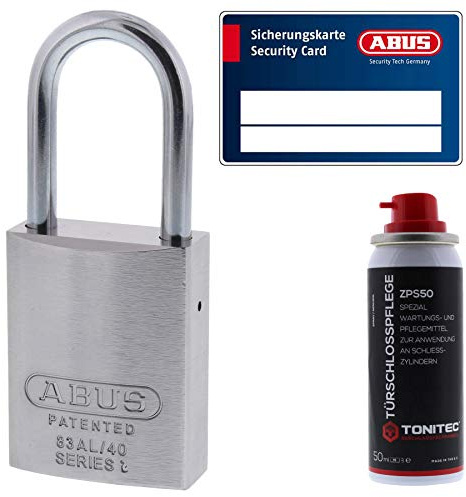 ToniTec Set aus ABUS Vorhangschloss 83AL/40 TITALIUM™ EC660 EC 660 gleichschliessend mit Sicherungskarte + ToniTec Pflegespray