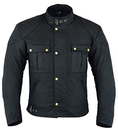 Texpeed Kurz Gewachste Baumwolle Motorradjacke herren mit protektoren - Motorrad Biker Wasserdicht Jacke Mit Rüstung (EN 1621-1) Schwarz - L