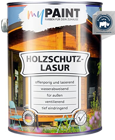 MyPaint Holzschutzlasur Außen 2,5 Liter – Nussbaum - Wetterfeste Holz Lasur für außen. Mit UV-Schutz. Ideal für Gartenmöbel & Zäune. Professioneller Außenschutz gegen Feuchtigkeit & Sonne