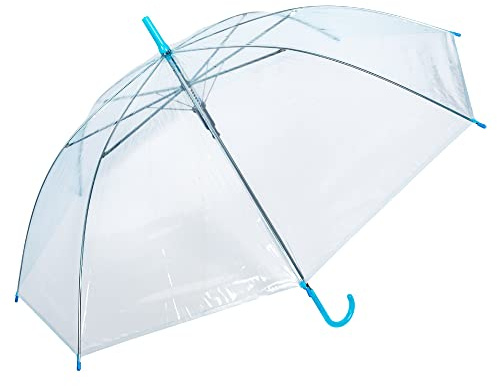 Invero Large See-Through Dome Shaped Stick Umbrella - Anti-UV Protection, Waterproof, Windproof & Lightweight Travel Walking Brolly for all Women, Men and Children - Blue
