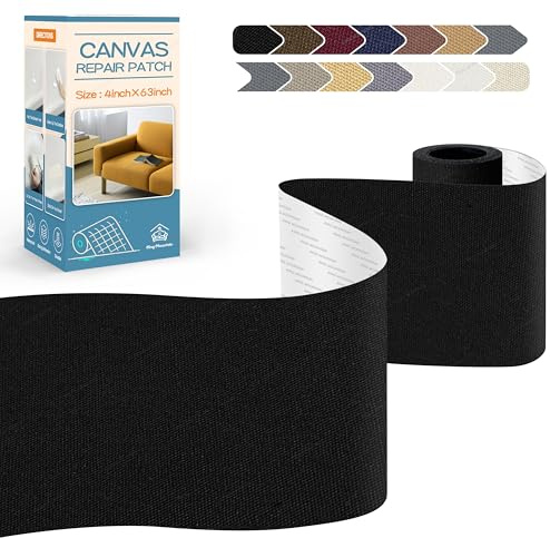KING MOUNTAIN Canvas Repair Tape,Outdoor Gear Patch, 4×63 Inches,Waterproof,Self-Adhesive for Repairing Boat Covers,Sun Shades,Sofas,Tents,Lounge Chairs,Awnings (Black)