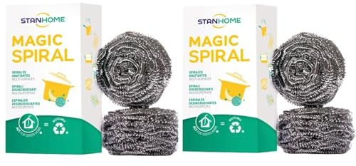 STANHOME Estropajo de Acero Inoxidable Magic Spiral, Nana Quita Grasa, Elimina Alimentos quemados y Manchas dificiles - Ideal para vajilla, cazuelas, ollas, sartenes, Parrillas y Fregadero (2)