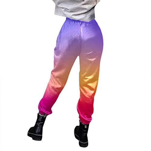 rtdgcv Protektoren Hose Damen Damen Lässige Sporthose mit Farbverlauf Kordelzug Taschen Hose Jogginghose Bikini Hose in Schwarz Damen (Hot Pink, XL)