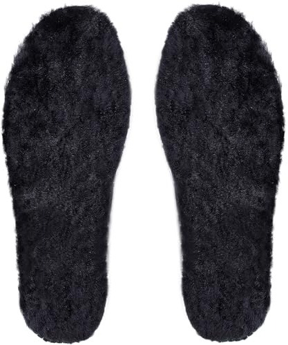 Thermal Sheepskin Insoles, Thick Wool Fleece Insole for Women Men Kids, Warm Inserts for Winter Shoes, Slippers, Snow Boots Black UK 7