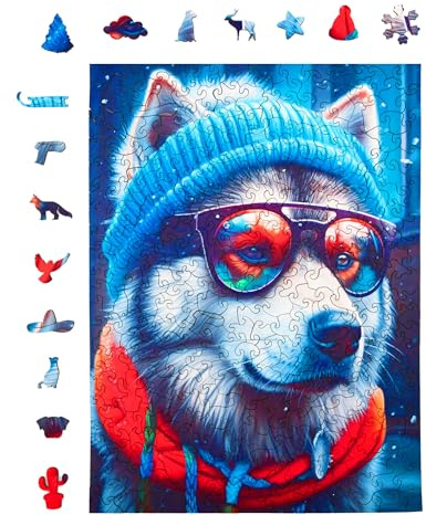 Milliwood Holzpuzzle - ALEC Alaskan Malamute - 316 Teile - Puzzle Winter ab 10 Jahren - Mandala Hund für Erwachsene und Kinder - Jigsaw Puzzle aus Holz 27,5x37 cm - Puzzle Natur mit Holz Geschenkbox