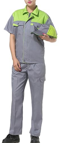 TOVCHEI Combinaison Unisexe À Manches Courtes Salopette De Travail Chemise Et Pantalon Costume Vêtements De Travail Workwear Set,Vert,M