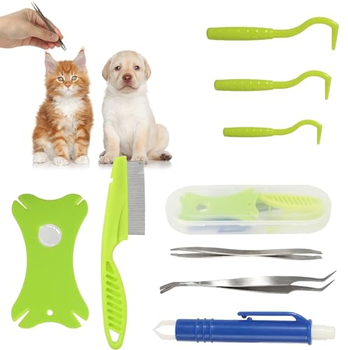 Zeckenzange 9 In 1 Set Mit Etui, Zeckenzange für Hunde Katze, Zeckenkarte Zeckengreifer Zeckenhaken Komplettset für Mensch Hund Kinder
