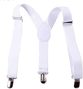 Enyolidimk Bretelles blanches pour enfants, filles, garçons, bretelles élastiques réglables à clipser dans le dos en Y avec clips métalliques pour garçons, filles, garçons, bretelles, vêtements,