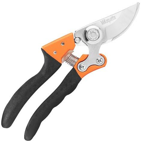 Mikoquette Gartenschere, Rosenschere mit Bypass-Schneide für Blumen, Triebe und Zweige, Rebenschere max. Schneidedurchmesser 24 mm, Schneid-Ø: 24mm (Orange)