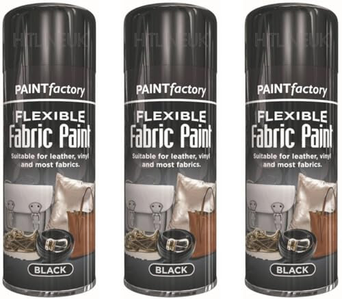 HitlineUK 3 x Black Flexible Fabric Spray Paint 200ml Aerosol Can Ideal For Leather Art Vinyl Fabric & Crafts Quick Drying Spray