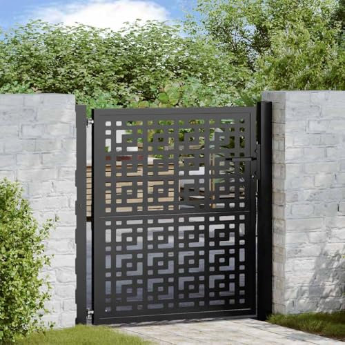 Brokky 4100999 Garden Gate Black 105x106 cm Steel Cross Design Garden Gates High galvanised wrought iron metal swing gate