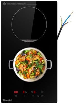 Topwish Plaque de cuisson à induction, 2 plaques à induction, plaque de cuisson à induction, plaque à induction, avec sécurité enfant, fonction boost, commande tactile, indicateur de chaleur