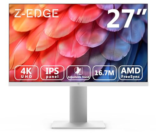 Z-Edge Ecran PC Blanc 27'' IPS 4K UHD (3840x2160), FreeSync, 60 Hz, Moniteur Bureau White 16:9, 2×HDMI2.0 & 2×DP1.4, 5ms, Hauteur Réglable/Vertical/Horizontal/Rotatif, VESA (DP Câble Inclus)