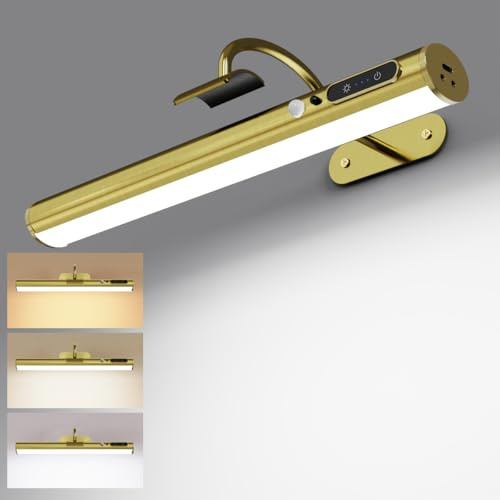 Yinglap Lampada da parete ricaricabile con Sensore di Movimento, Luce specchio bagno senza fili con telecomando e calamita, applique LED batteria senza fili per quadro, muro, trucco, specchio bagno