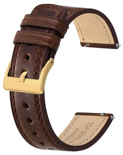 BISONSTRAP Läderarmband, klassiskt oljevaxat läder, klockarmband för män och kvinnor, snabblås, bandbredd 18 mm, 20 mm, 22 mm, 18mm, Läder, Ingen ädelsten
