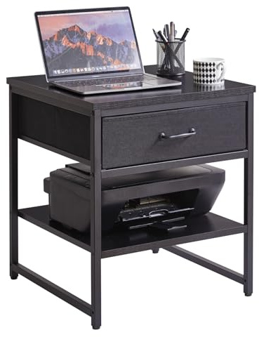 Aibiju Adjustable Side Table with Drawers, Refrigerator Table,Square Coffee Table, Large Printer Stand, End Table Black YD-TM156B