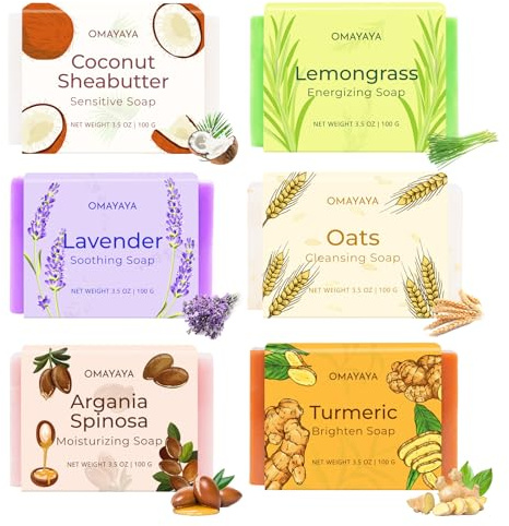 Set de jabones en pastilla, 6 x 100 g. Set de jabones naturales. Regalos para mujeres. Jabón de ducha. Jabón artesanal. Regalo para Navidad, Día de la Madre y cumpleaños