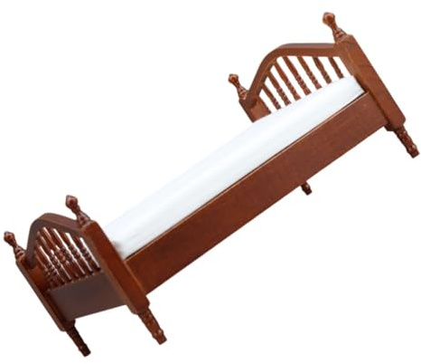 TOYANDONA casa de muñecas Cama Doble colchón de Cama en Miniatura Accesorios Playset Madera Marrón