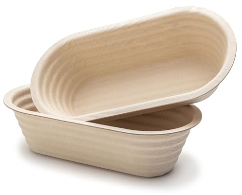 Brod & Taylor Banneton Batard 10” Proofing Basket for Sourdough & Artisan Bread Baking – Stackable, Made From Bamboo & Sugarcane Pulp (2-Pack)