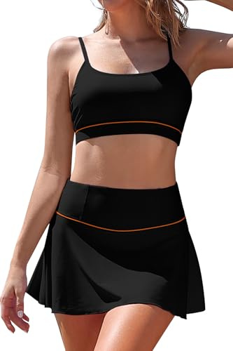 SHEKINI Bikini de control de abdomen para mujer, cuello redondo, falda de natación de cintura alta