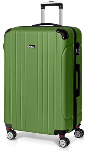 Todeco Valise Grande Taille 78cm, Valise de Voyage Rigide et Légère en ABS, Bagage à roulettes avec 4 Doubles Roues Pivotantes 360°, 78x51x28cm, 80-90L, Vert Olive