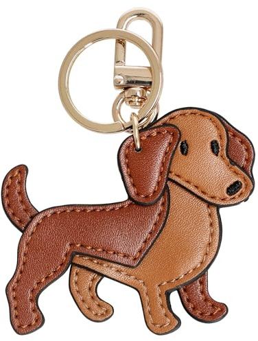 SEIDENFELT Damen Schlüsselanhänger My Dachshund – Süßer Dackel Anhänger aus veganem Leder – Taschenanhänger & Keyholder mit Gold-Karabiner, Braun (8x6 cm)