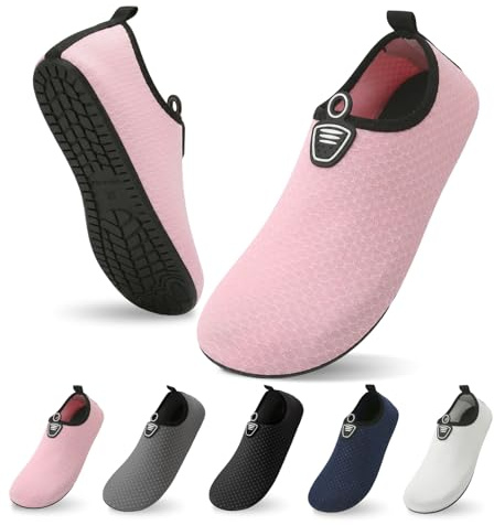 zoogobee Water Shoes for Women Men Quick Dry Non-Slip Barefoot Aqua Socks for Beach Surfing Yoga (Pink, Adult, Women, 5, Numeric, UK Footwear Size System, Medium)