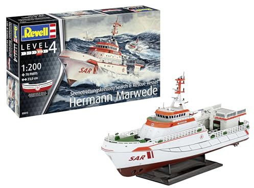 Revell Modellbau, Hermann Marwede, Bausatz, Maßstab 1:200, 78 Teile, Bastelset ab 12 Jahren, Detailgetreues Modell, Seenotrettungsschiff, Authentische Nachbildung