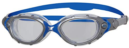 Zoggs Predator Schwimmbrille Erwachsene, Herren und Damen – UV-Schutz, Antibeschlag, Bequemer Sitz & Einfach Verstellbare Zugbänder Klare Gläser, Silber/Blau