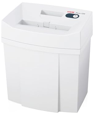 HSM Pure 120 Aktenvernichter I Streifenschnitt 3,9 mm I Sicherheitsstufe P-2 I Office Schredder für Papier, Kreditkarten, Heft- und Büroklammern I 20l Auffangbehälter I 12 Blatt I 5 J. Garantie