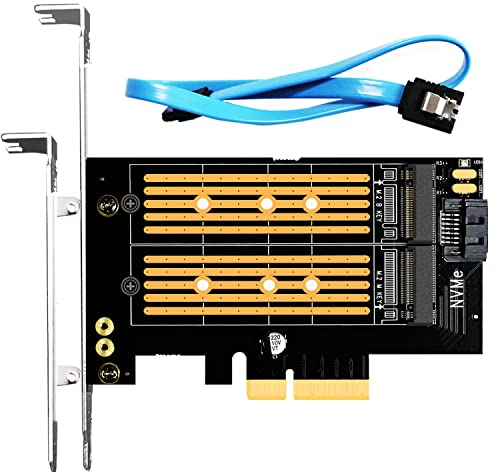 GLOTRENDS PA12 Dual M.2 SSD PCIe X4 Adapter for One M.2 NVMe SSD and One M.2 SATA SSD, Support PCIe 4.0 SSD and OS Boot from M.2 NVMe SSD