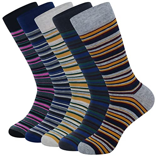 HHX YONLEE Mens Colorful Striped Dress Socks Design Great Value Cotton Gift Box For Mens Socks Size 10-13