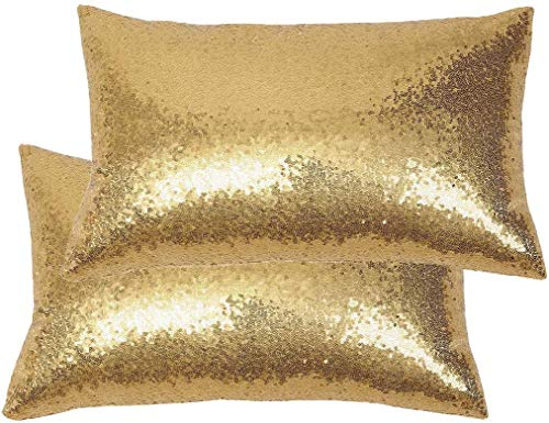 Eternal Beauty 2 fundas de cojín rectangulares de lentejuelas doradas de 12 x 20 pulgadas, fundas de almohada brillantes para decoración del hogar y fiestas con cremallera invisible (30 x 50 cm)