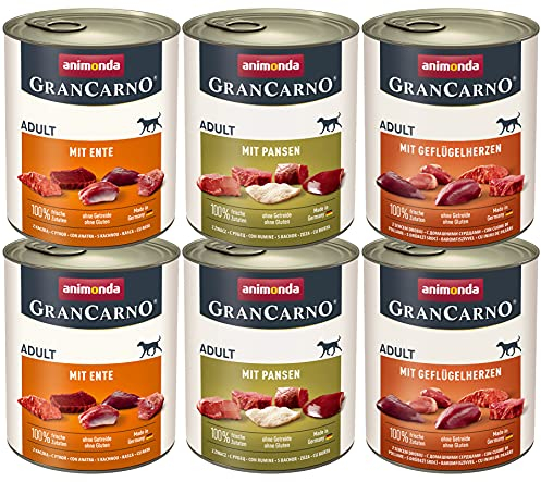 animonda GranCarno Adult Deftige Variation (6 x 800 g), Hundenassfutter für ausgewachsene Tiere, Nassfutter für Hunde mit 100% frischen, fleischlichen Zutaten, Hundefutter ohne Getreide