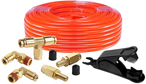 Air Line Service Kit for Air Spring Bag Suspension with Fittings, Air Line Kit Includes 20 Feet Air Line Tubing,Schrader Valves,1/4 NPT Elbow Fitting,Union Tee